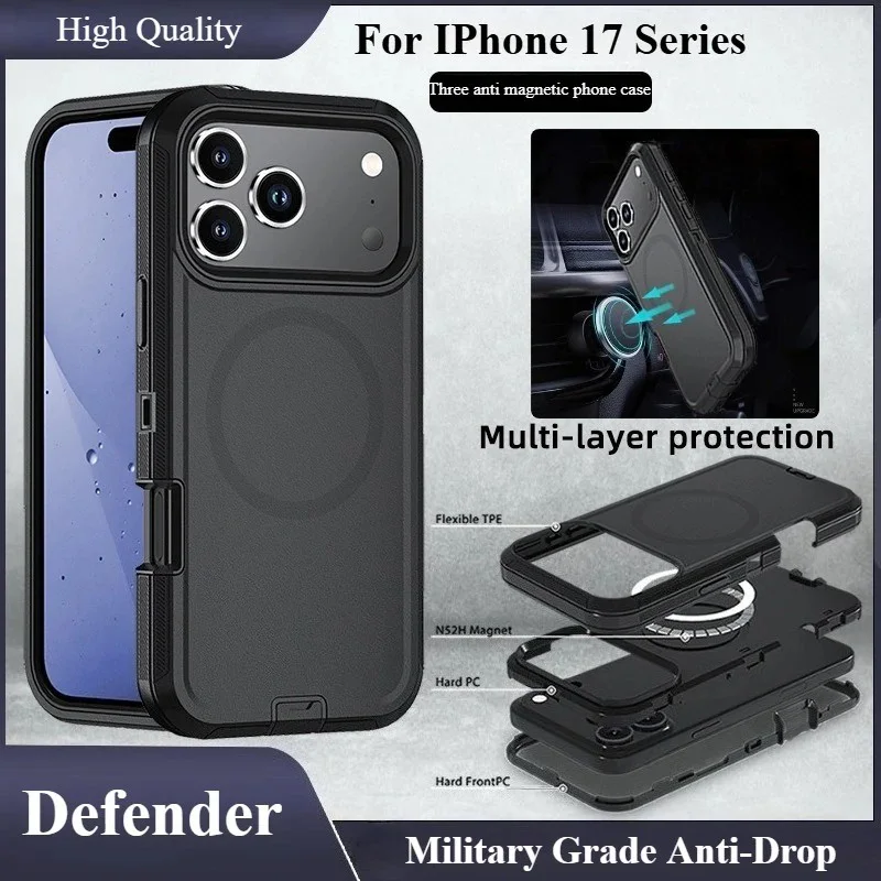 Shockproof Defender Armor Box with MagSafe Compatibility - Anti-Drop Hard Phone Case with Clip