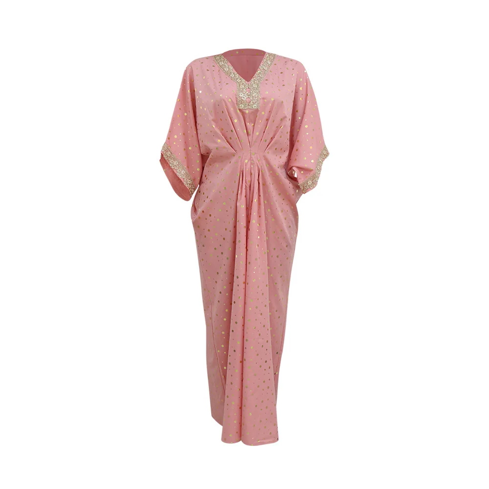 Moroccan Kaftan Abaya Dubai Polka Dot Bronze Muslim African Maxi Dresses for Women Party Dress Loose Arabic Abayas Isalm Modest