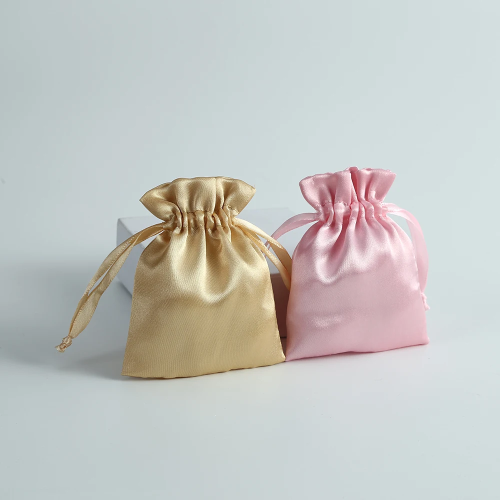 100Pcs Drawstring Silk Gift Bags Multi Size Jewelry Ring Earrings Organizer Packaging Wedding Favor Candy Bag Can Custom Logo