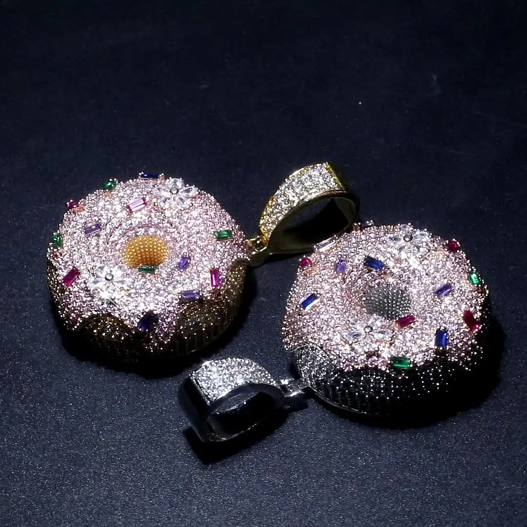 THE BLING KING Pink Icy Donut Pendant Necklace For Women