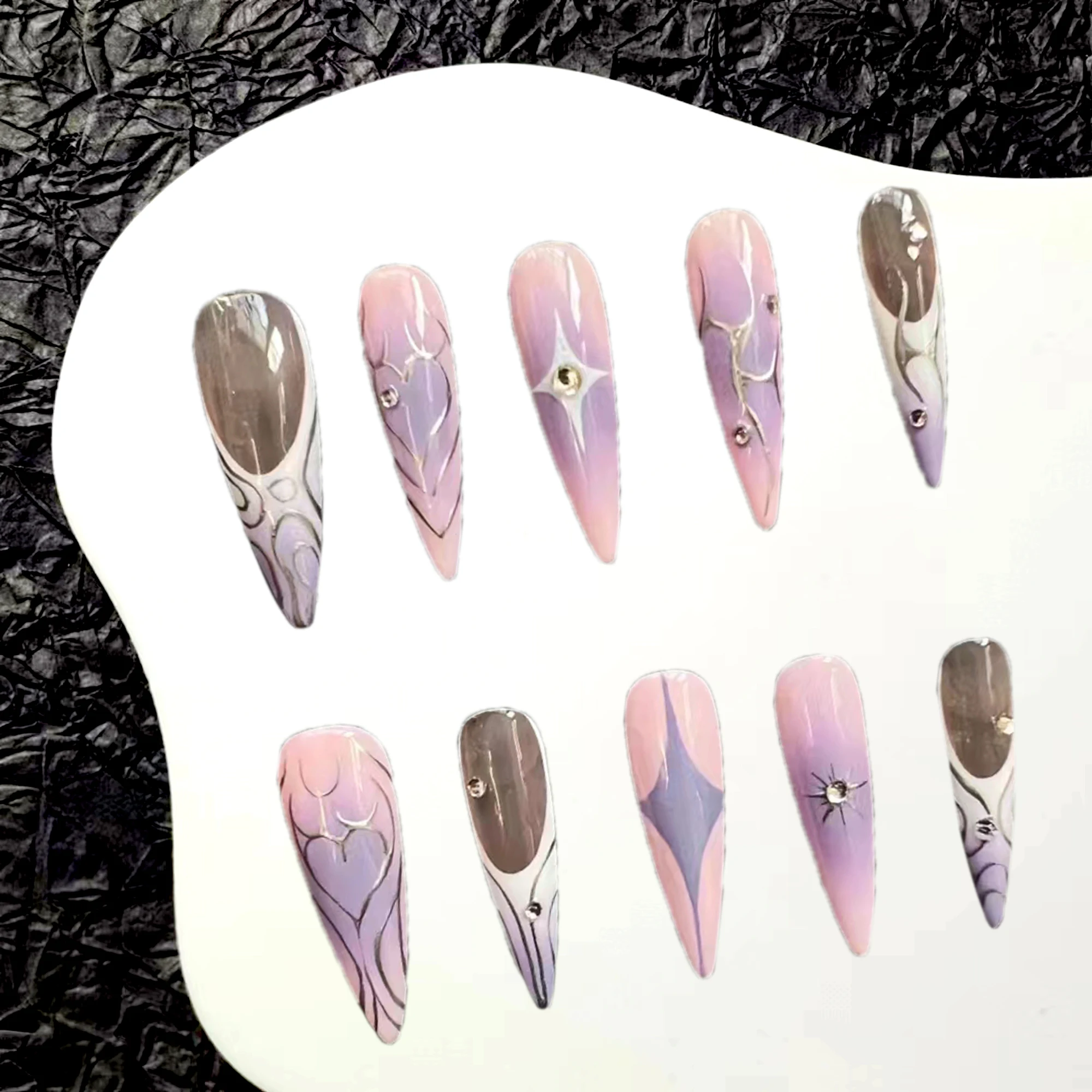 

Pink Butterfly Magic Mirror Pink Nail Piece/Cartoon nail tablets/Press on Nails/black wedding nails/hand made Press on Nails/