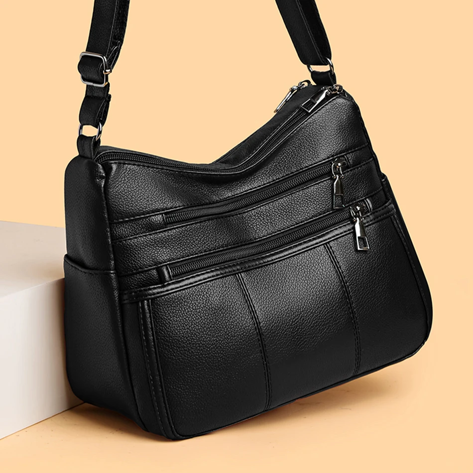 Shoulder bag Ladies handbag Crossbody bag Fashion Women Shoulder Bags Soft PU Leather Solid Mother Crossbody Bags Female Multi-Pocket Purses and Handbags