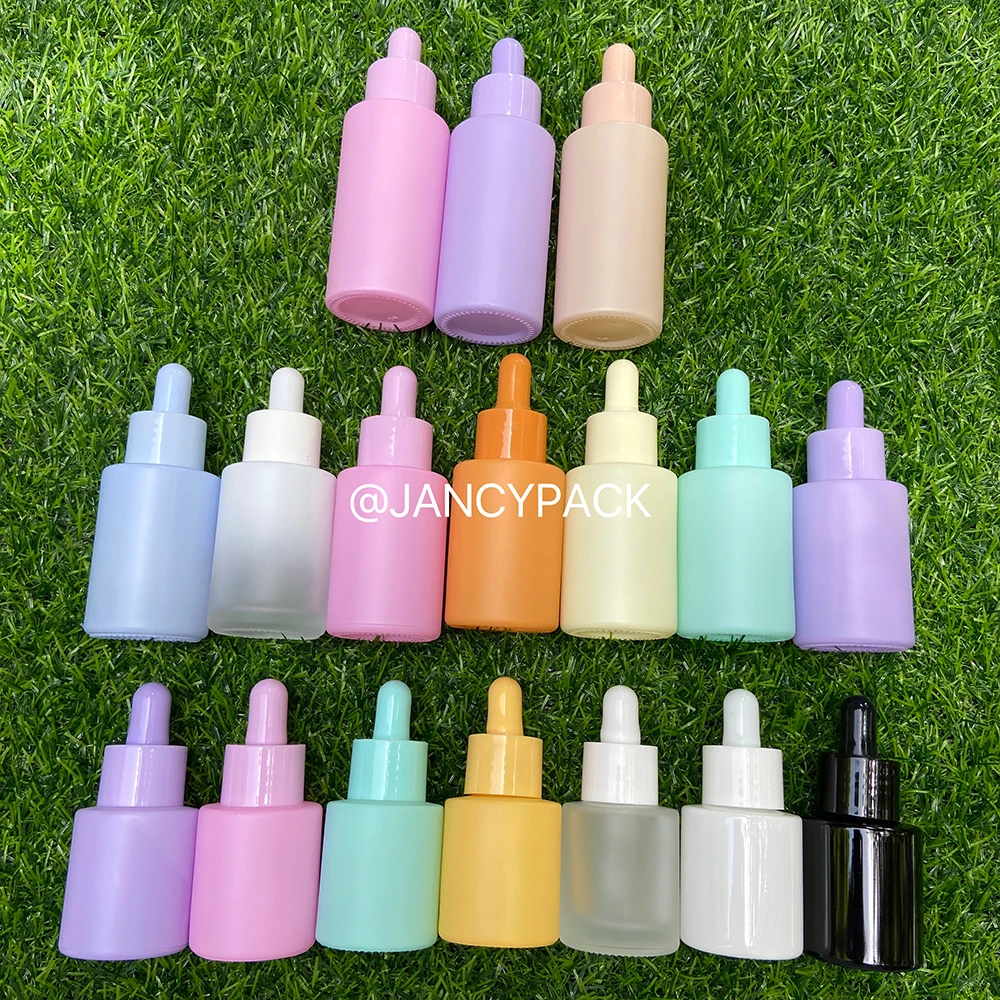 

1PCS 20ml 30ml 40ml Colorful Flat Shoulder Glass Essential Oil Screw Dropper Bottle Red Orange Pink Green Blue Yellow Purple