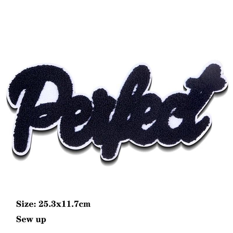 Mode Weiß Brief Patch Chenille Icon Englisch Handtuch Stickerei Applique Patches Für Kleidung DIY Nähen up Patch auf die aufkleber – Detail 4