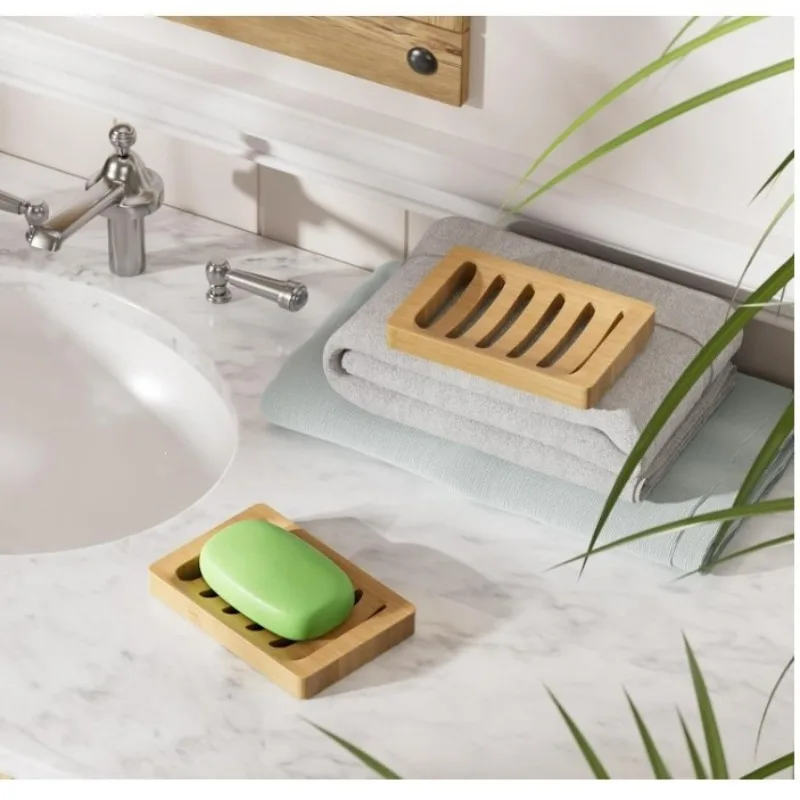 Rustic Elegant Bamboo Soap Dish Set with Self-Draining Tray