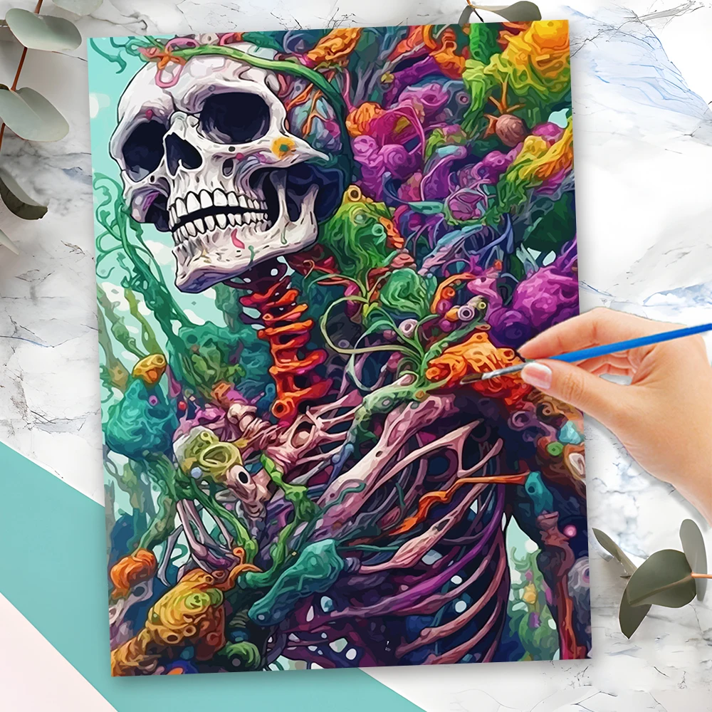 Momoart Paint Kit for Adults Canvas Skeleton Horror DIY Painting By Number Framed Picture for Living Room Home Decoration 1