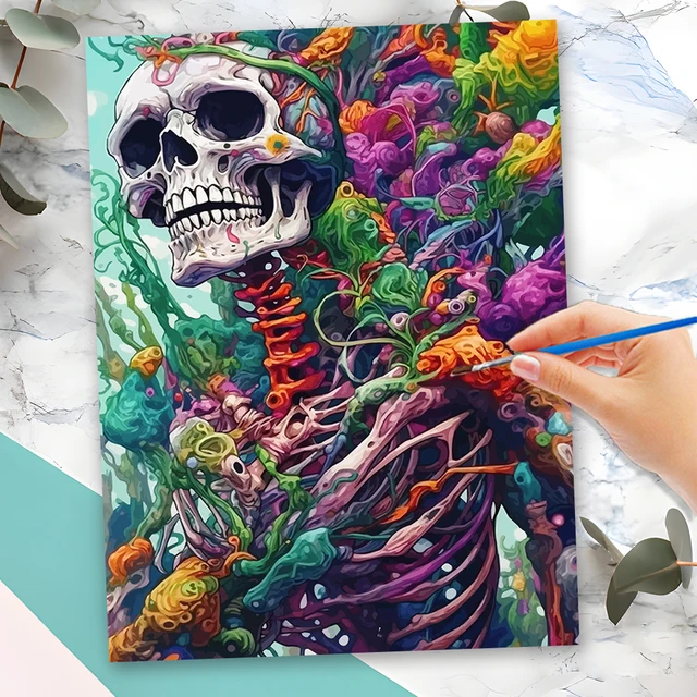 Momoart Paint Kit for Adults Canvas Skeleton Horror DIY Painting By Number Framed Picture for Living Room Home Decoration 1