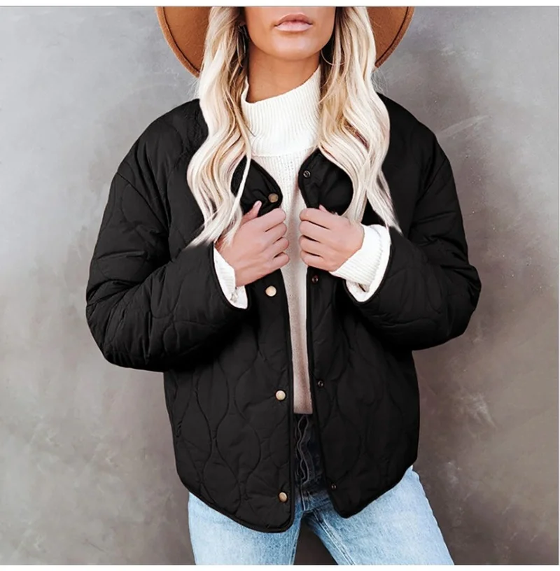2023 Long-sleeved Quilted Padded Jacket Casual Solid Color Short Parka Coat Coat Jacket Women's Winter Women's Fashion Jacket