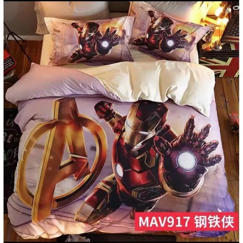 

Marvel The Avengers Spiderman Iron Man Captain America Cartoon Animation Printed Cotton Sheets and Quilt Covers Three-piece Set