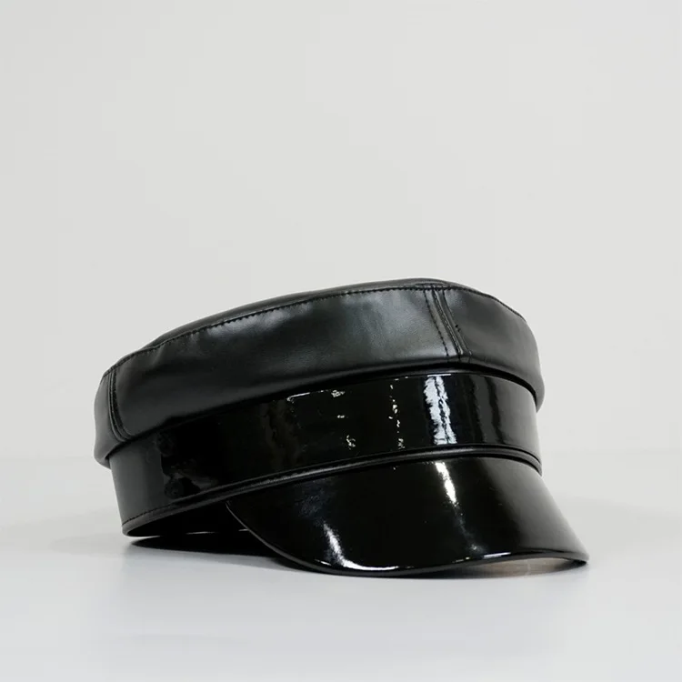 Cotton Newsboy Cap PU Leather Newsboy Caps Flat Top Navy Cap Plus Size Baker Boy Cap XS-XL