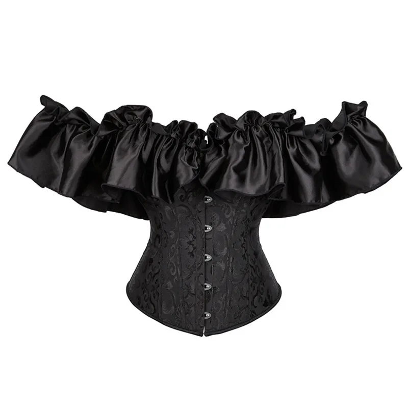 

Short Ruffles Sleeve Women's Sexy Gothic Corset Vintage Lace Up Bustier Off Shoulder Corsets Shirt Overbust Top