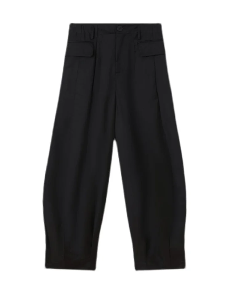 [EAM] High Waist Black Casual Pleated Wide Leg Harem Pants New Loose Fit Trousers Women Fashion Tide Spring Autumn 2026 1DF3978