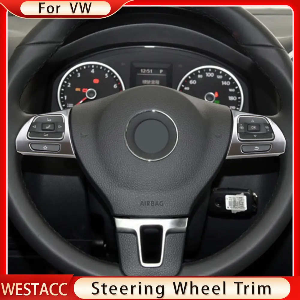 2Pcs Car Steering Wheel Panel Sticker Trim Cover for VW Golf MK6 Passat B7 CC EOS Tiguan Jetta Touran Caddy Sharan Accessories — view 2