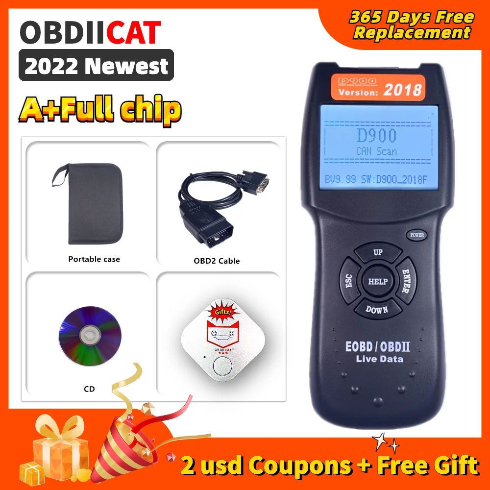 

OBDIICAT D900 V2018 Can Scan OBD2 Canbus Live PCM Data Code Reader Scanner Auto Code EOBD Diagnostic Tool