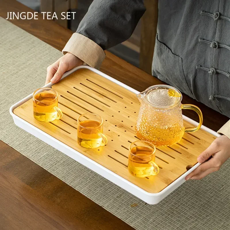 Chinese Natural Bamboo Tray Drainage Water Storage Tea Tray Traditional Tea Set Trays Decorative Household Drawer Tea Board