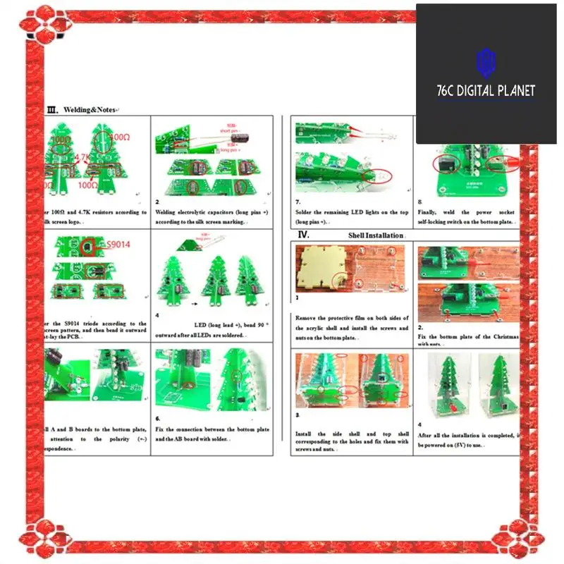 RGB LED Flashing Christmas Tree DIY Kit+Case Electronics Soldering Colorful 3D Xmas Tree DIY Kit For Soldering Practice