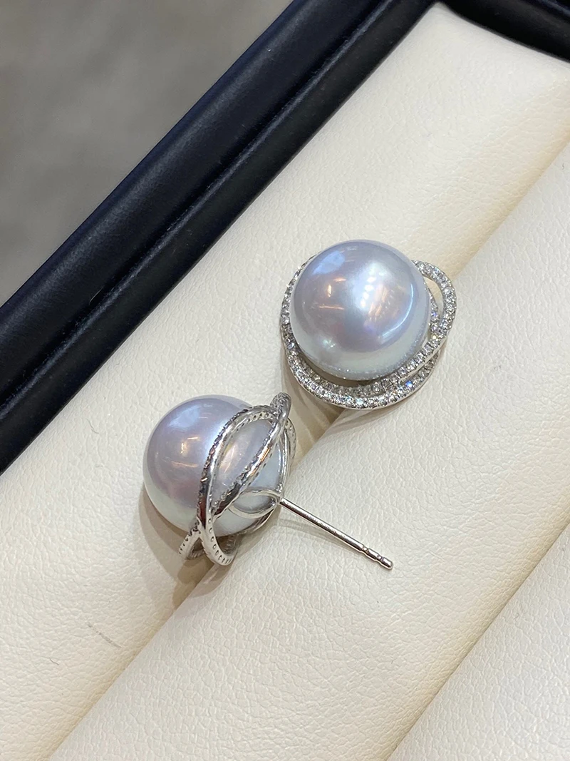 KUGG PEARL 18k White Gold Earrings 12-13mm Natural Australian White Pearl Stud Earring Luxury Diamond Jewelry for Women 2 KUGG PEARL 18k White Gold Earrings 12-13mm Natural Australian White Pearl Stud Earring Luxury Diamond Jewelry for Women - Image 2