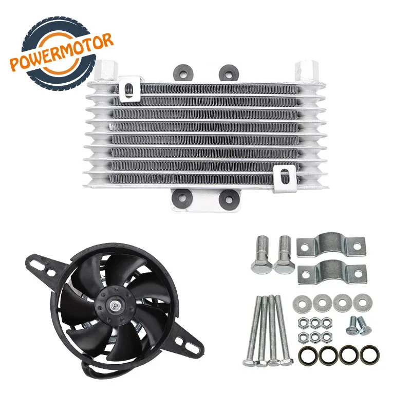 

Motorcycle Engine Aluminum Oil Cooler+Fan Cooling Radiator 125Ml Universal for Dirt Bike ATV High Quality Fan Oil Cooler