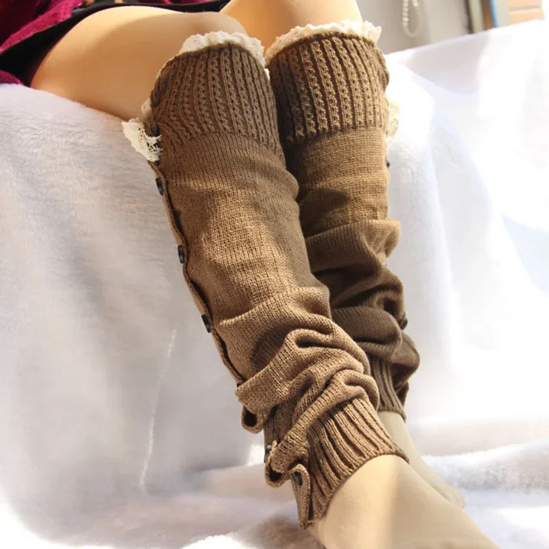 

Autumn Winter Women Warm Leg Warmers Lolita Lace Crochet Long Knitted Socks Warm Elastic Bottom Pant Cover 50x10cm