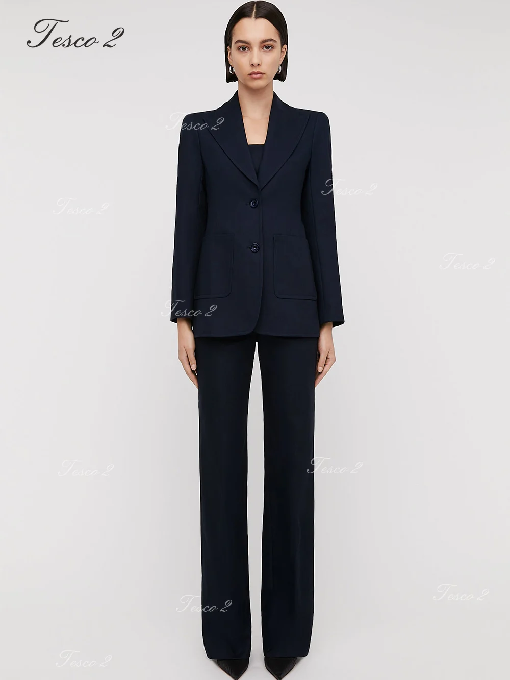 Fashion New Women Suit 2 PIeces (Jacket+Pants) Slim Fit High Waist Wide Leg Floor Dragging Pants For Office Professional Suit
