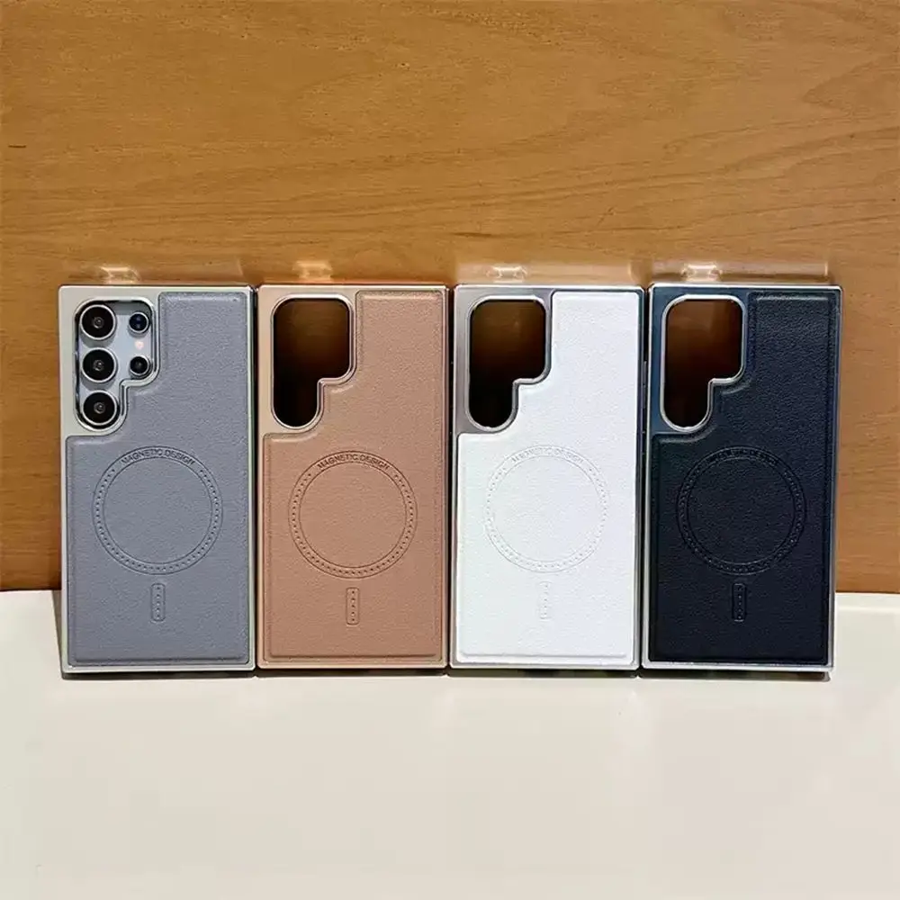 Electroplated Leather Magnetic Phone Case with Wireless Charging and Shockproof Protection