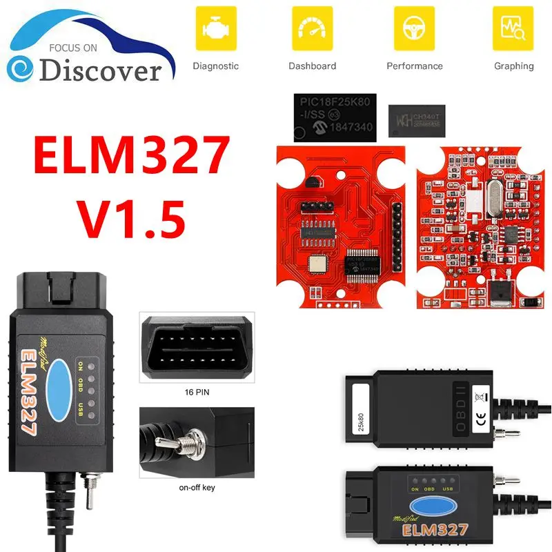 Elm327 V1.5 Pic18F25K80 Ftdi Ch340 Con Interruttore Usb Hs Ms Può Forscan Per Ford Code Reader Obd2 Scanner Diagnostico Per Auto Strumento Automatico
