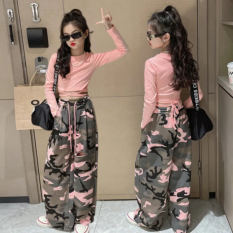 Conjuntos-de-ropa-para-ni-as-Top-corto-de-manga-larga-Pantalones-de ...