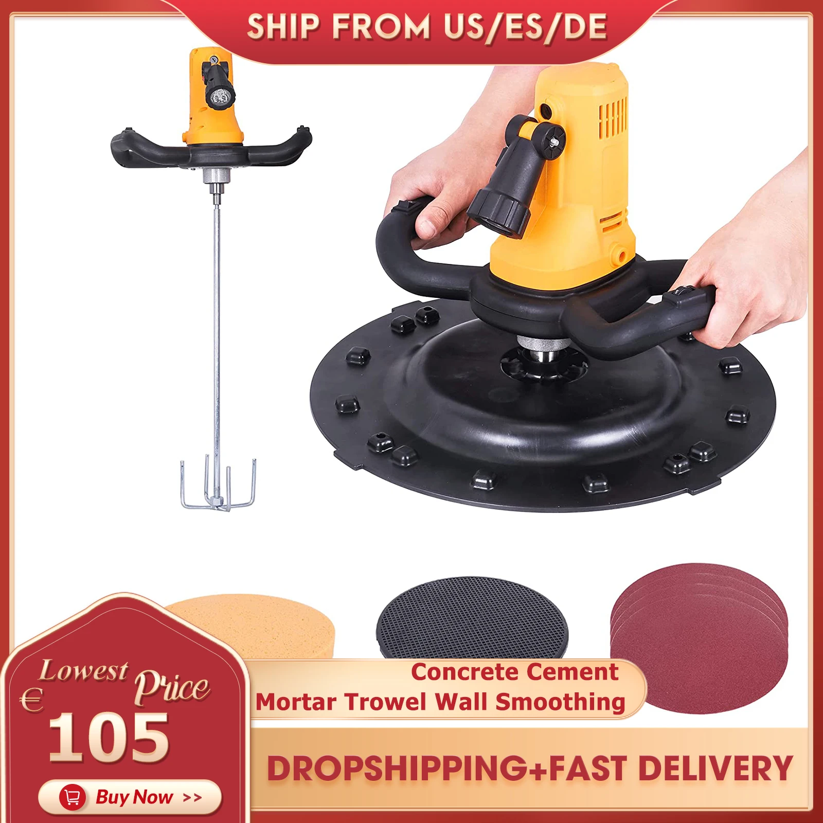 Cement Polishing Electric Trowel Wall Smoothing Machine Polishing Machine with Portable Concrete Drill Mixer 80-600rpm 1700W multifunctio 750w concrete sander 230v wall polishing machine grinding portable 50 100r min putty electric polisher machine tool