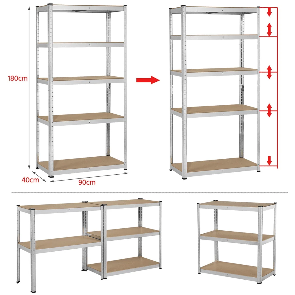 5 Shelf Boltless Adjustable Steel Storage Shelf Unit Silver Adjustable Metal MDF Storage for Garage Warehouse 6