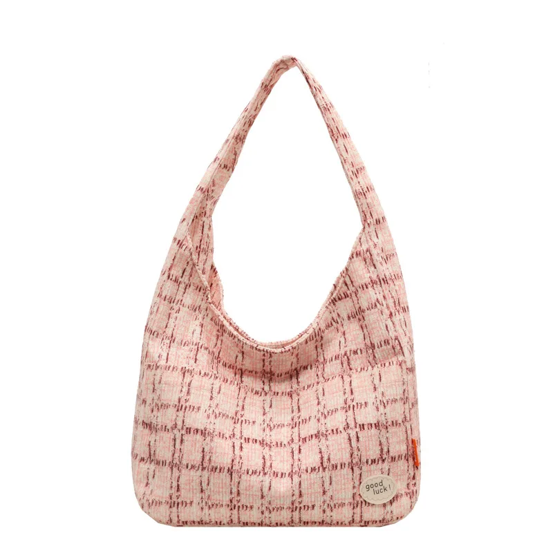 Shoulder Bag Large Capacity Storage Bag Fashion New Plaid Canvas Small Fresh Student Personality Tote Leisure Shopping All-match
