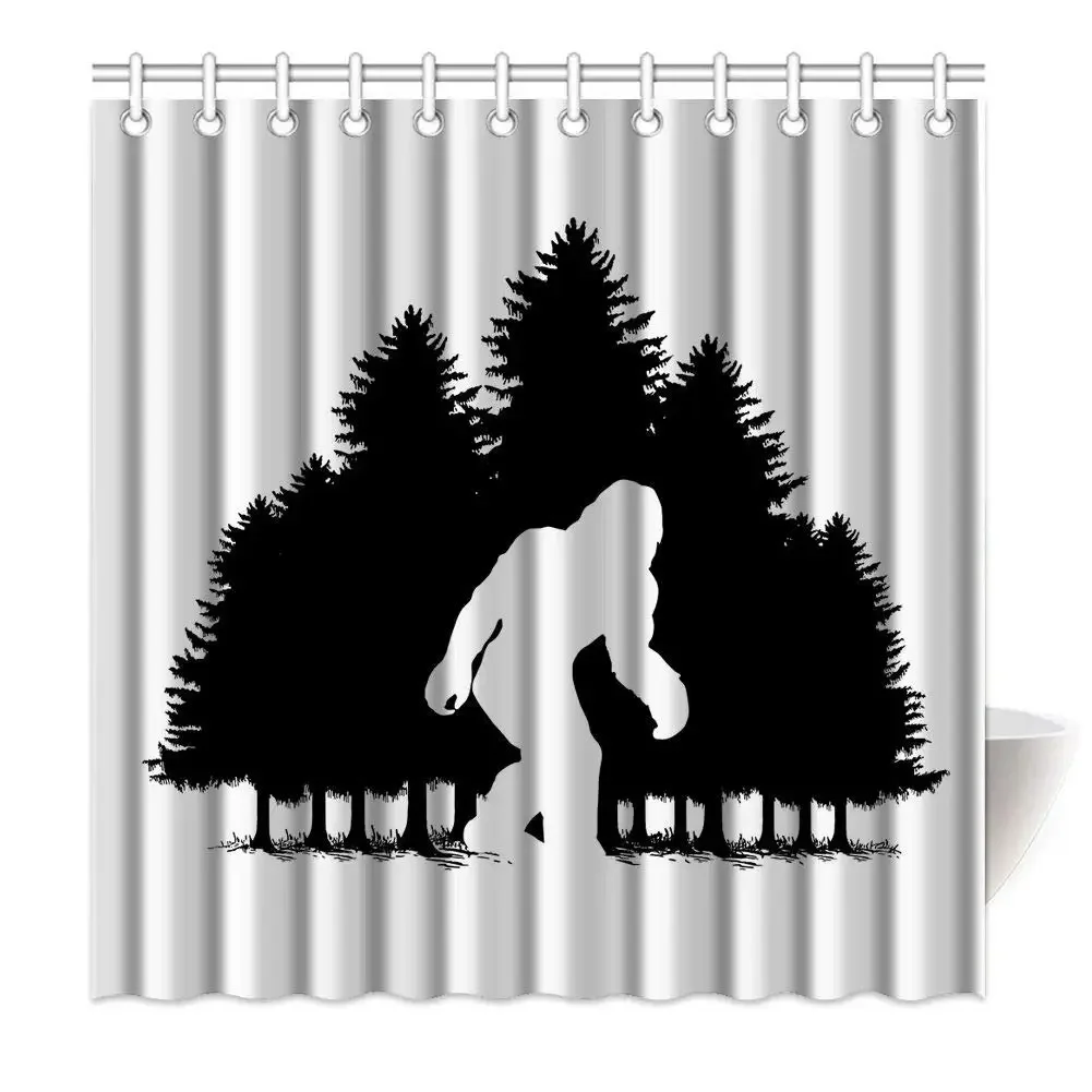 Funny Bigfoot Sasquatch Shower Curtain, Full Moon Starry Sky Bathroom Curtains Set Waterproof Polyester Bathtub Bathroom Decor 3