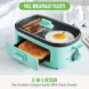 3-in-1 Breakfast Maker Station, Ceramic Nonstick Dual Griddles & Breakfast Sandwiches, 2 Slice Toast Drawer, Turquoise 6