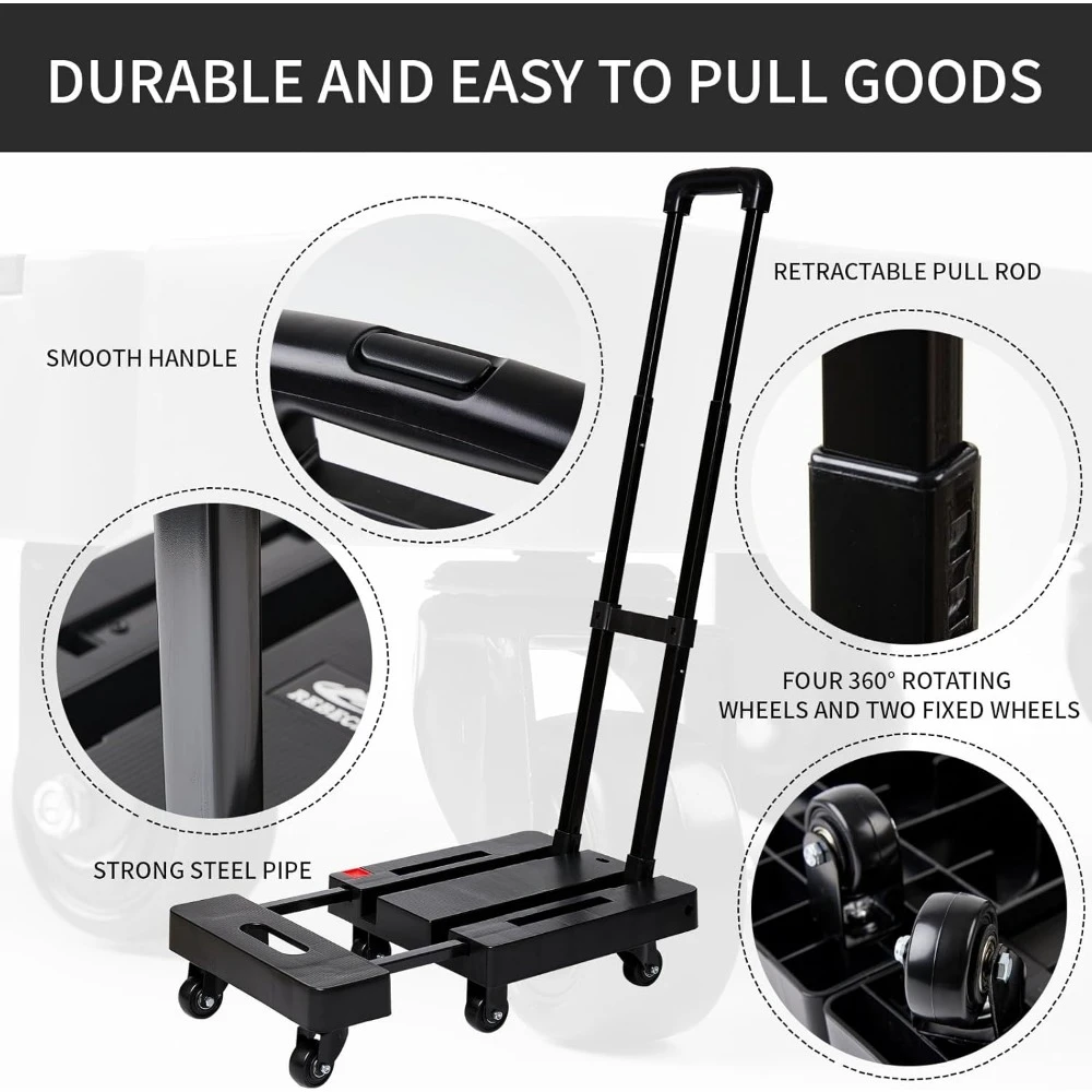 Folding Hand Truck Heavy Duty Folding Hand Truck Dolly with 4 Universal Wheels and 3 Swivel Wheels