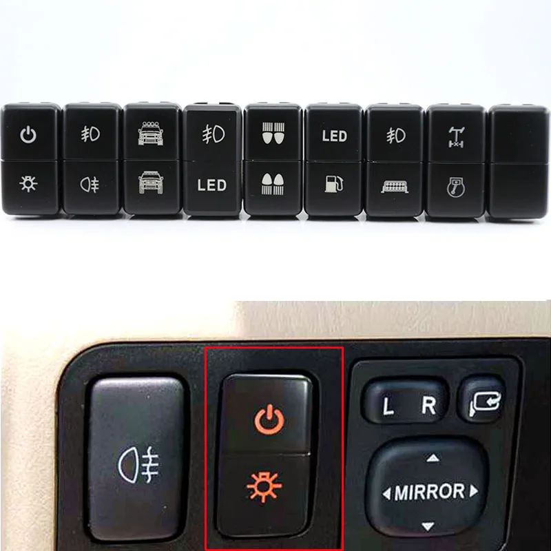 1 قطعة 12 فولت سيارة المزدوج مصباح ليد ضوء بار الضباب على الخروج دفع زر التبديل لتويوتا برادو LC100 Reiz هايلكس لاندكروزر ضوء زر