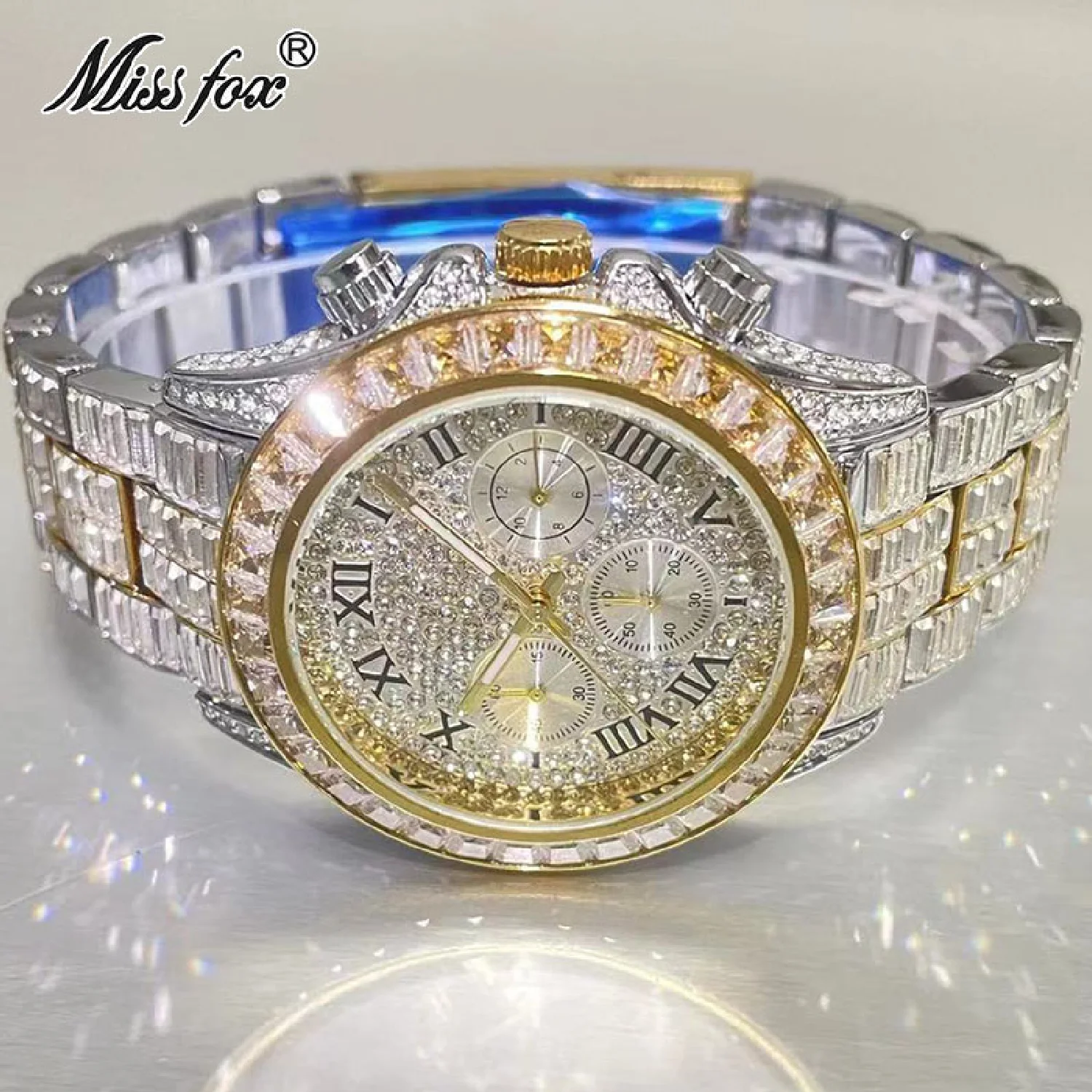 

Hip Hop Brand New Luxury Gold Watch For Men Fashion Iced Out Waterproof Wrist Watches Moissanite Clocks Male Gift Reloj Hombre