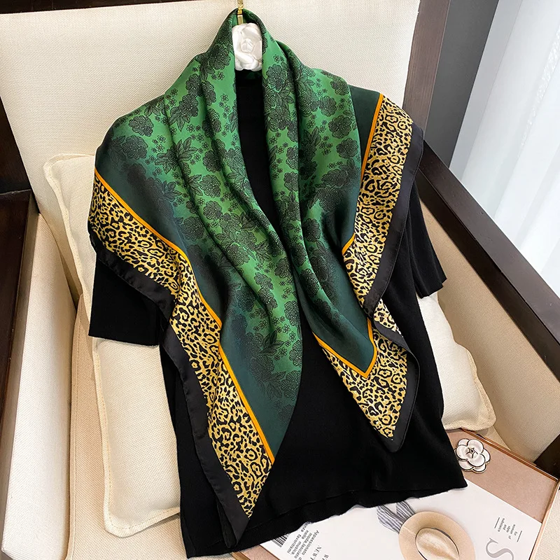 90*90cm Women Square Silk Scarf Luxury Brand Large Shawl Neckerchief Print Headband Female Foulard Bandana Wraps Hijab Scarves 3