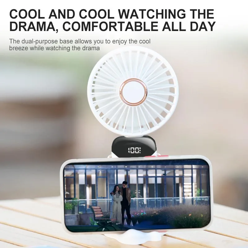 2024 New 1800mAh Portable Fan Rechargeable 90° Foldable Fan Mini Air Conditioner Small Fan Air Cooler with LED Digital Display 3