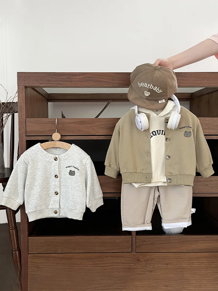 Autumn New Baby Long Sleeve Casual Coat Cartoon Print Boys Cotton Jacket Infant Girls Sweatshirt Cardigan Kids Clothes
