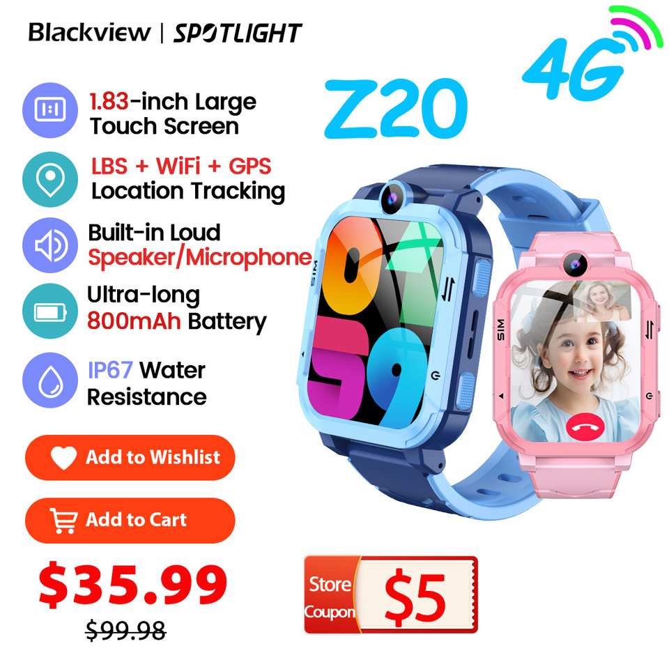 World Premiere Blackview NEW Z20 4G Smart Watch Kids GPS WIFI Video Call Child Smartwatch Monitor Tracker Location IP67 Watch