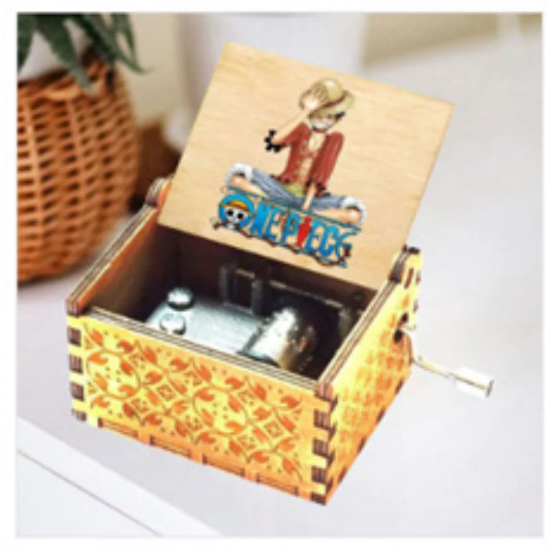 Wooden hand crank music box animation ONE PIECE music box cartoon plywood uv printing engraving wooden gifts for boyfriend music box carousel music box