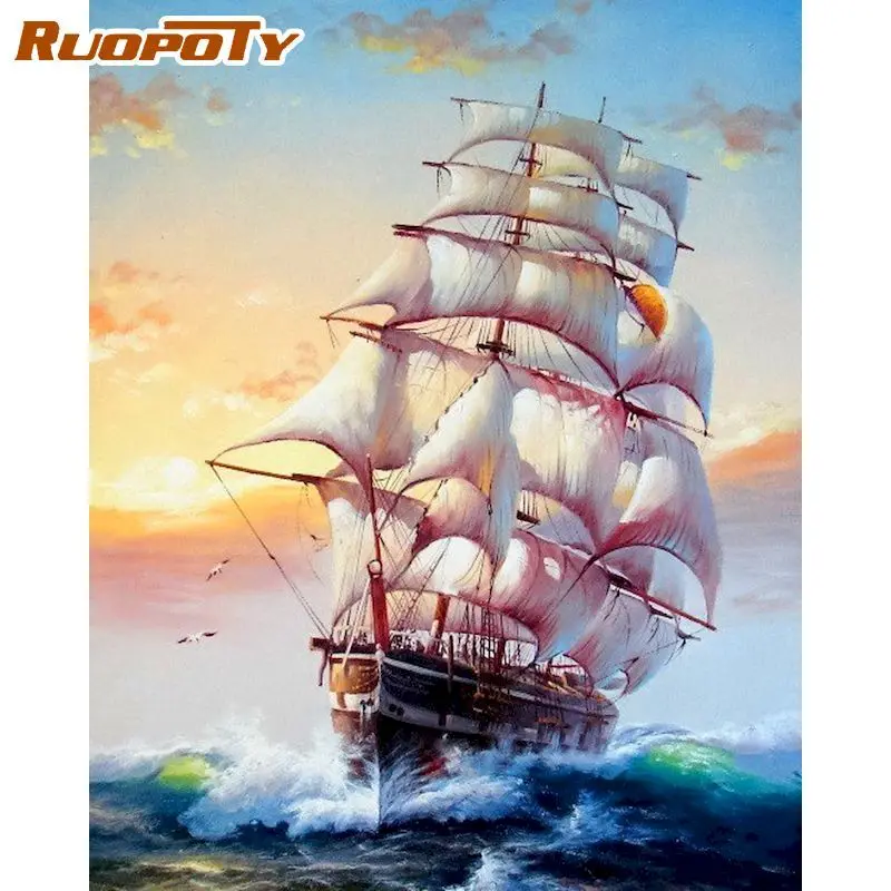 

RUOPOTY 60x75cm Painting by numbers Acrylic paints Scenery Picture Drawing Seascape Number painting Home decor Unique gift