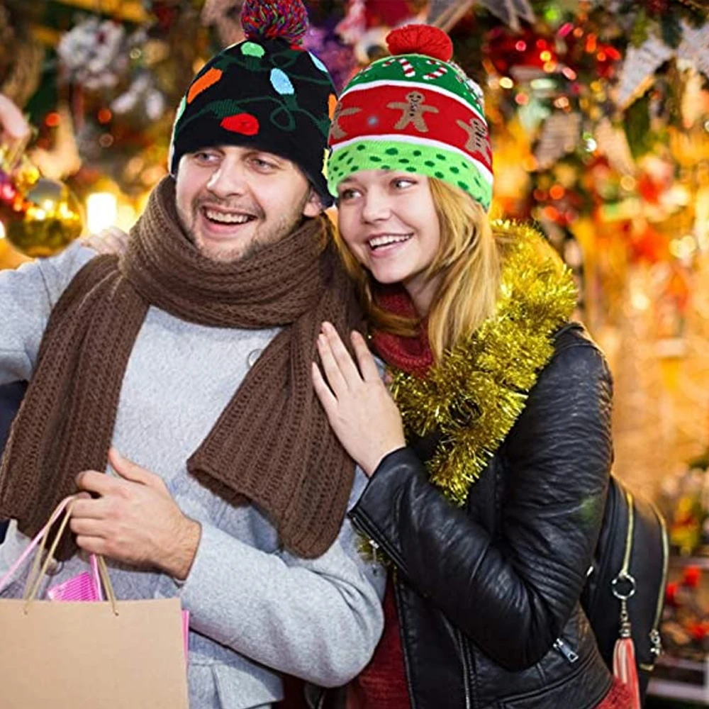 LED Christmas Hat Sweater Knitted Beanie Christmas Light Up Knitted Hat Gift for Kids Xmas New Year Decorations