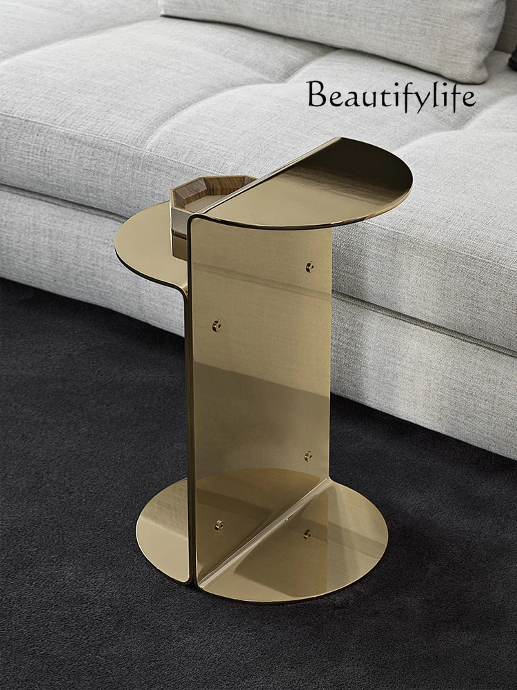 

Italian Light Luxury Stainless Steel Small Coffee Table Post-Modern Minimalist Designer Model Living Room Sofa Side Table