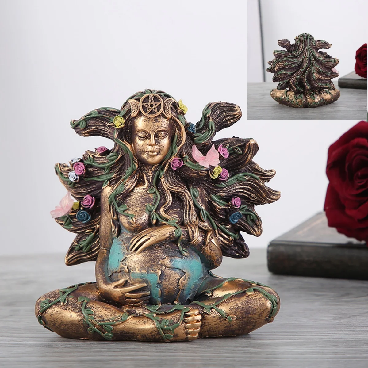 

Hot Sale Mother Earth Statue Gaia Fairy with Butterfly Decor Mythic Buddha Figurine Goddess Healing Chakra Meditation Home Decor