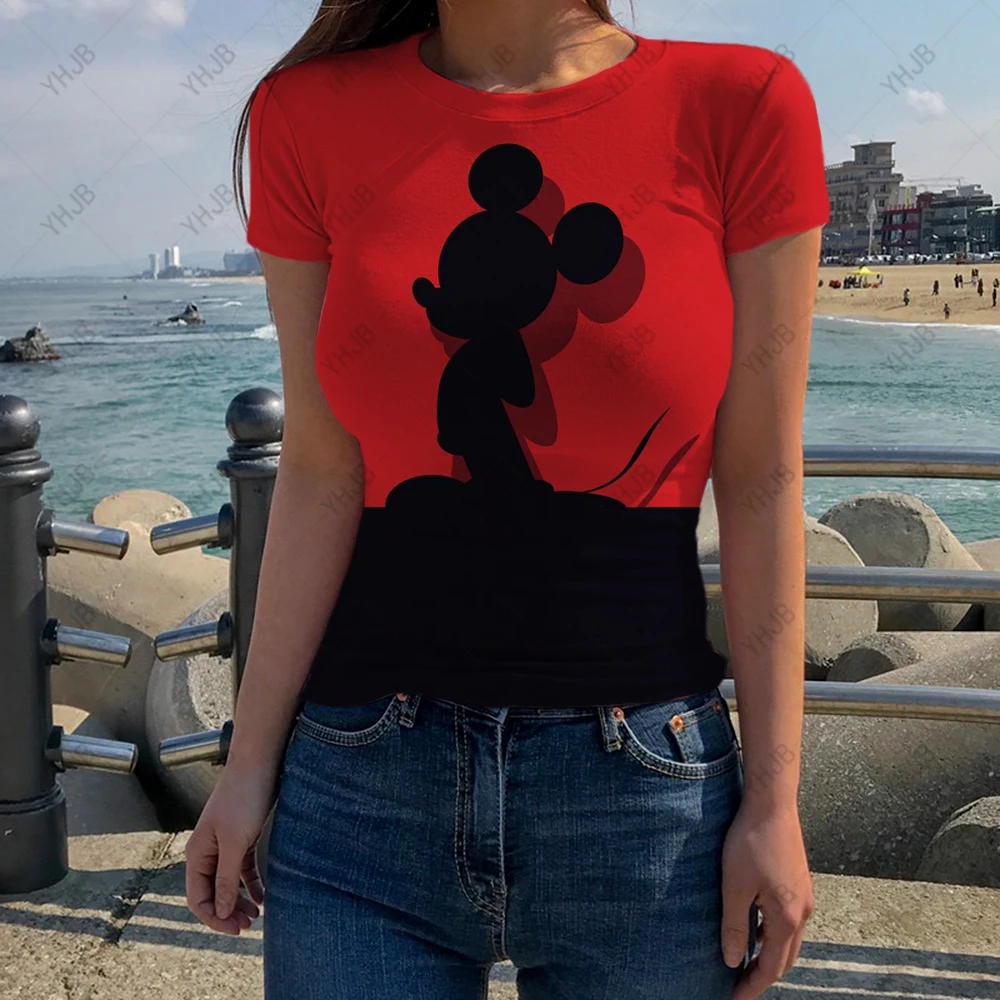 

Summer 3XL Women's T-Shirt Casual Fashion Disney Minnie Mickey Mouse Print Pullover Short Sleeve Slim Daily Tops Design Clothe