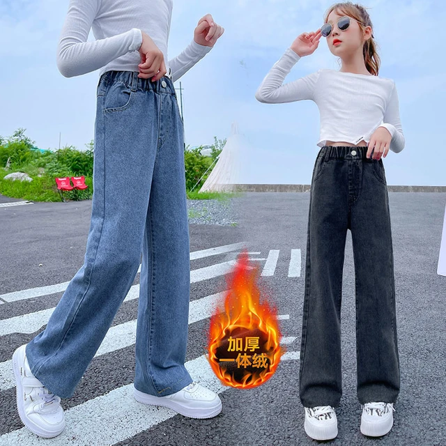 Autumn Winter Teenager Girls Denim Wide Leg Pants Children Trousers New  Fashion Girls Jeans 5 6 8 10 12 13 14 Years Kids Clothes - AliExpress