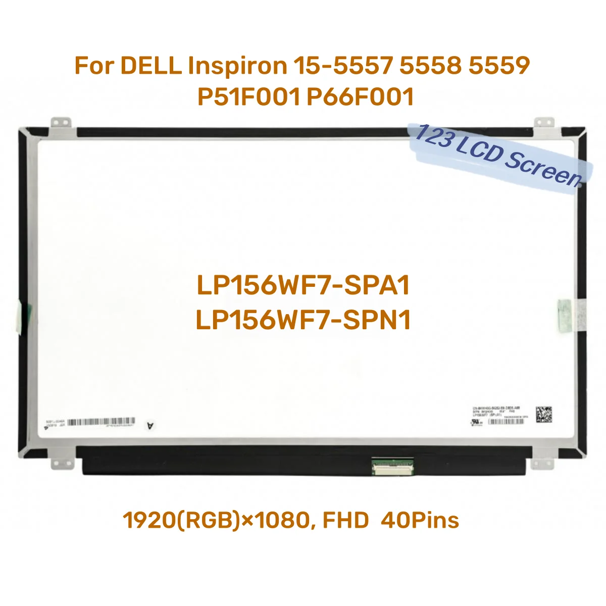 

15,6-дюймовый IPS-ноутбук с сенсорным ЖК-экраном, женский Дисплей для DELL Inspiron 15-15,6 5557 5558 P51F001 P66F001 40pin eDP