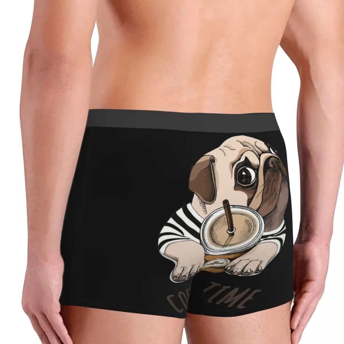 Men's Coffee Time Pug Funny Dog Pet Underwear Bulldog Lover Animals Sexy  Boxer Shorts Panties Male Breathable Underpants S-XXL