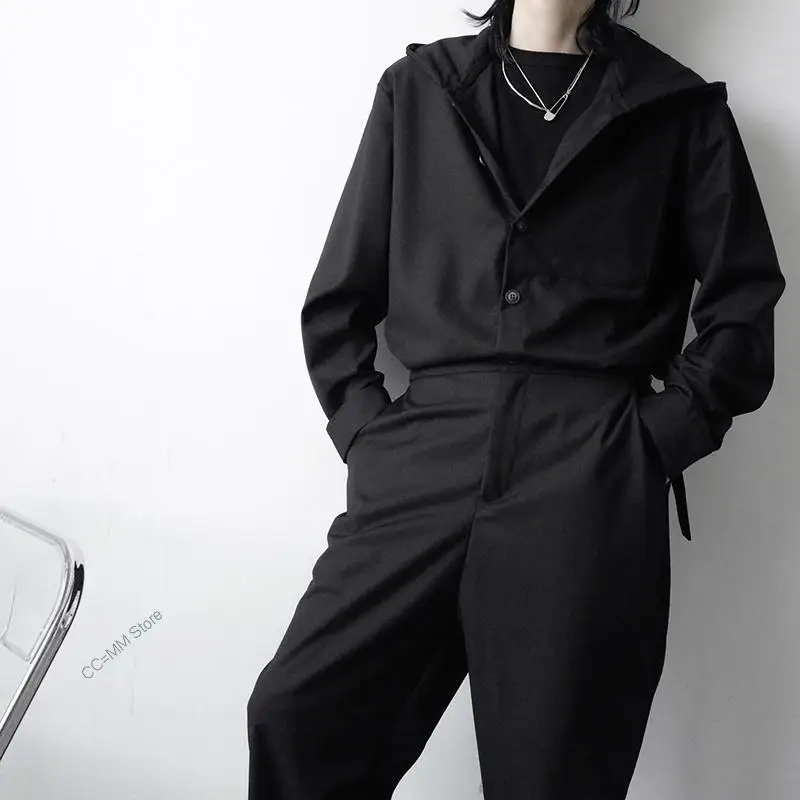 2022 New Men's Jumpsuit Spring And Autumn New Urban Youth College Style Fashion Popular Leisure Loose Large Size Hooded Pants