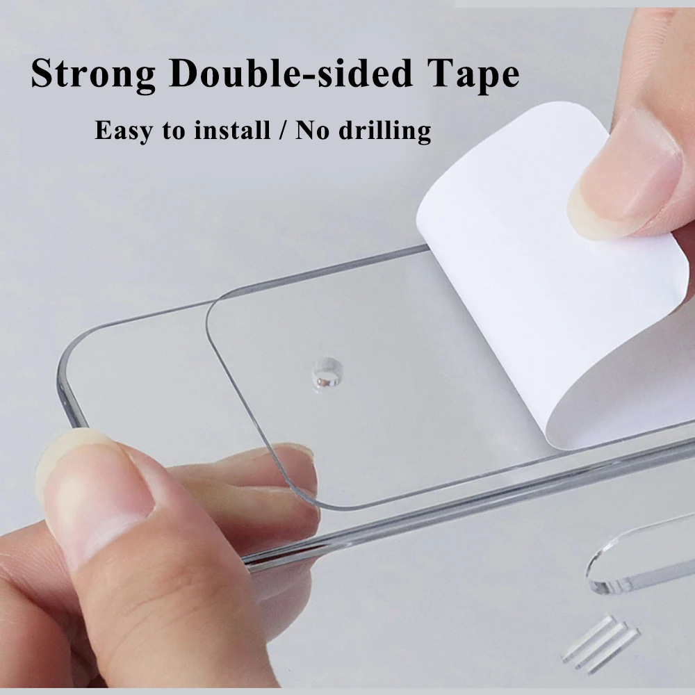 소형 플로팅 선반 접착식 벽걸이형 소형 품목 사운드바 스마트 스피커 스탠드 드릴링이 없는 투명 플라스틱 벽 선반